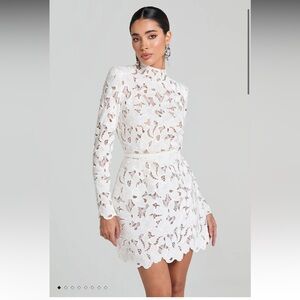 NADINE MERABI Ivory Lace Long Sleeve Dress